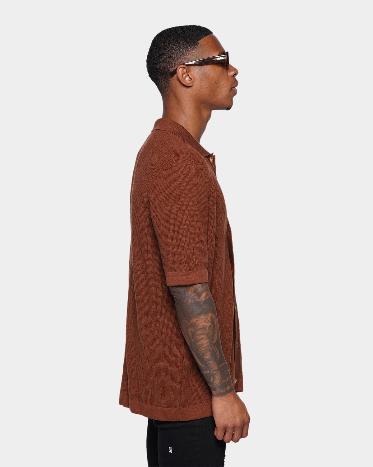 XXIII Zyair Knit Rib Button Up Shirt Brown