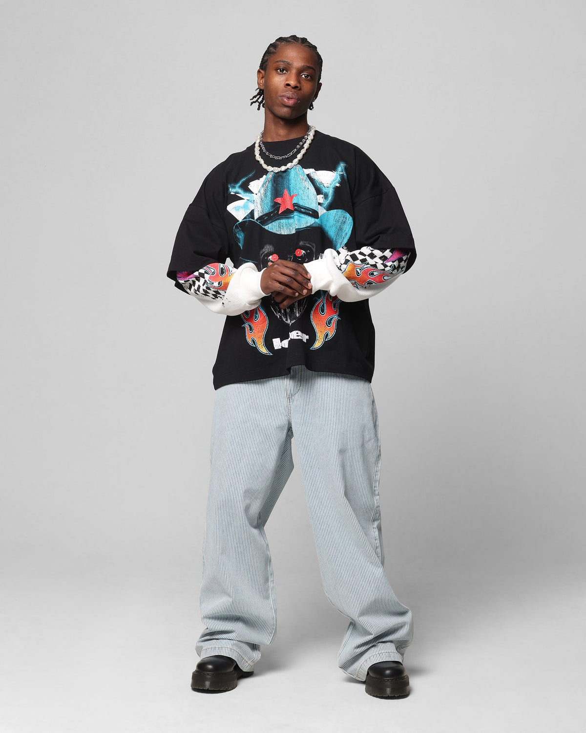 Loiter Daytona Layered Long Sleeve T-Shirt Black/White