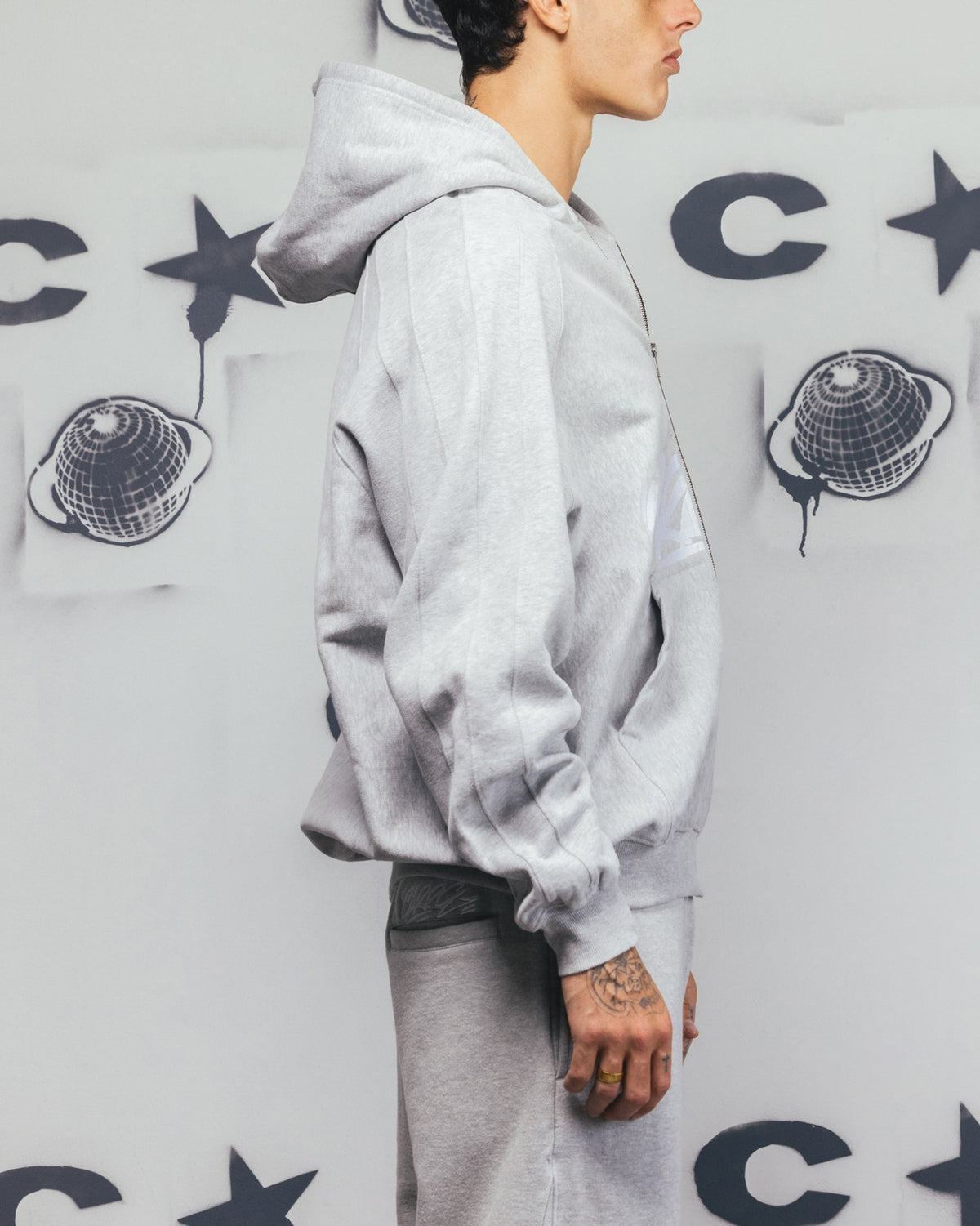 Carre Grit Zip Hoodie Grey Marle