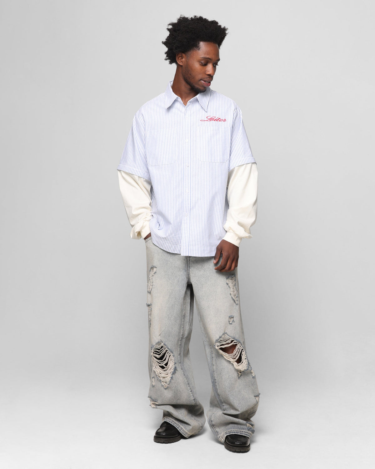 Loiter Art Studio Work Shirt Blue Stripe