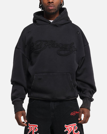 Ed Hardy Distressed Hoodie Washed Black