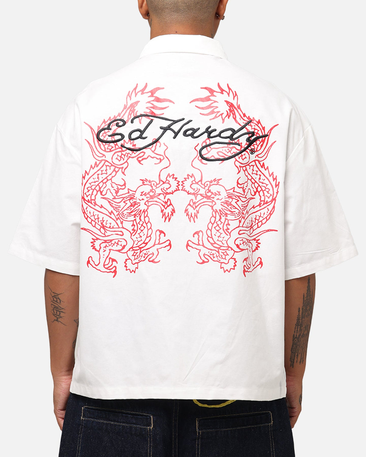 Ed Hardy Dragon Zip Shirt Off White