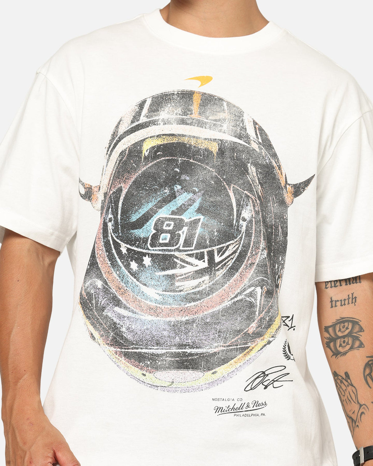 Mitchell & Ness X Mclaren Piastri Helmet T-Shirt Vintage White
