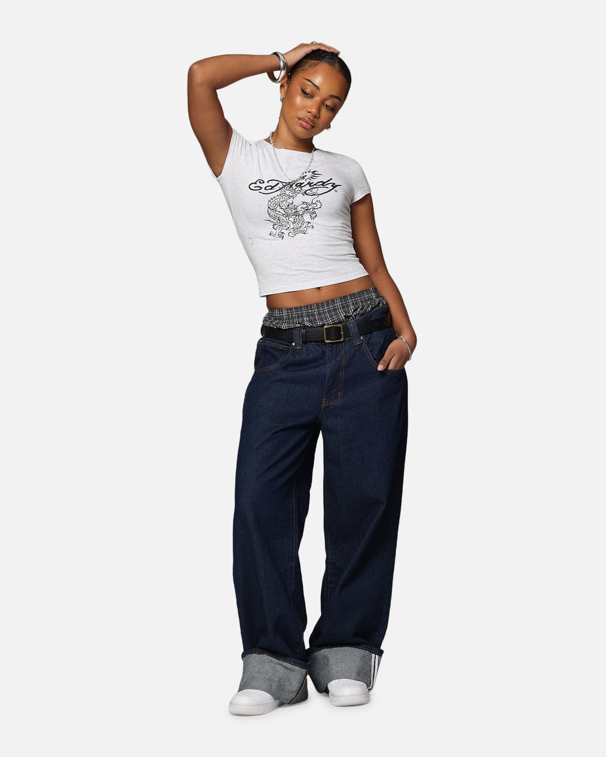 Ed Hardy Women's Dragon Baby T-Shirt Grey Marle