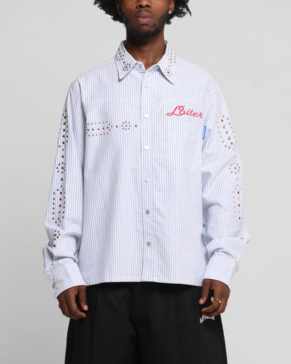 Loiter Western Long Sleeve Button Up Shirt Blue/White