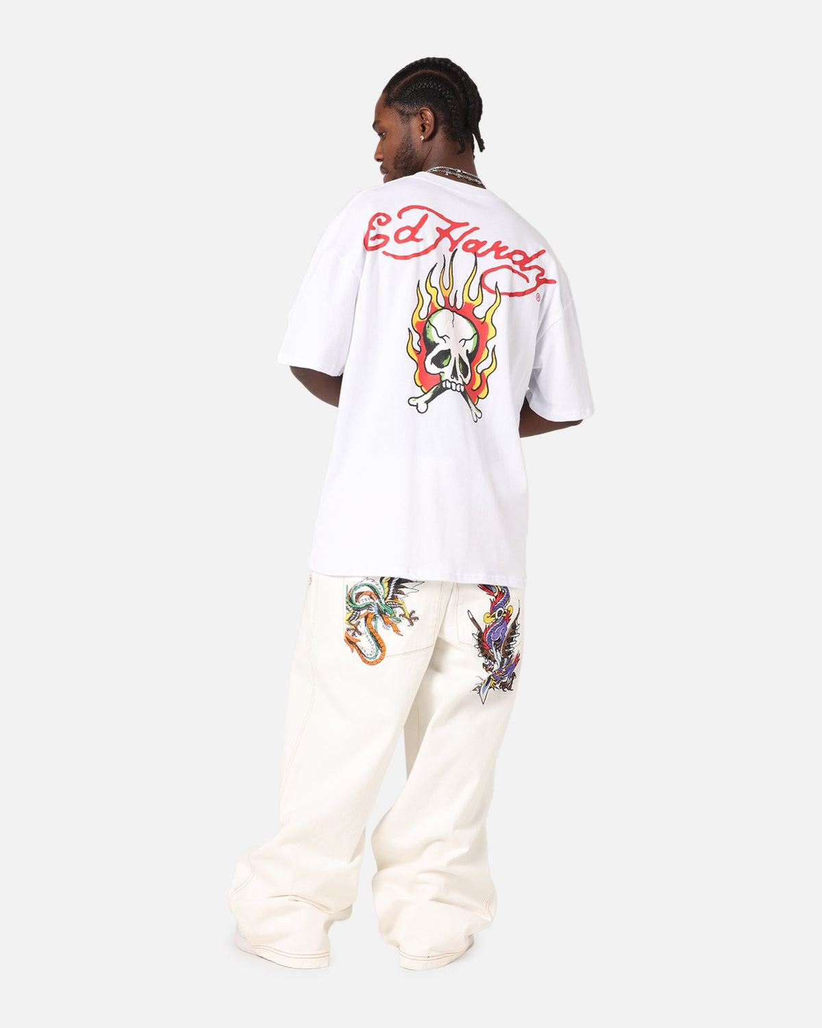 Ed Hardy Flaming Skull T-Shirt White