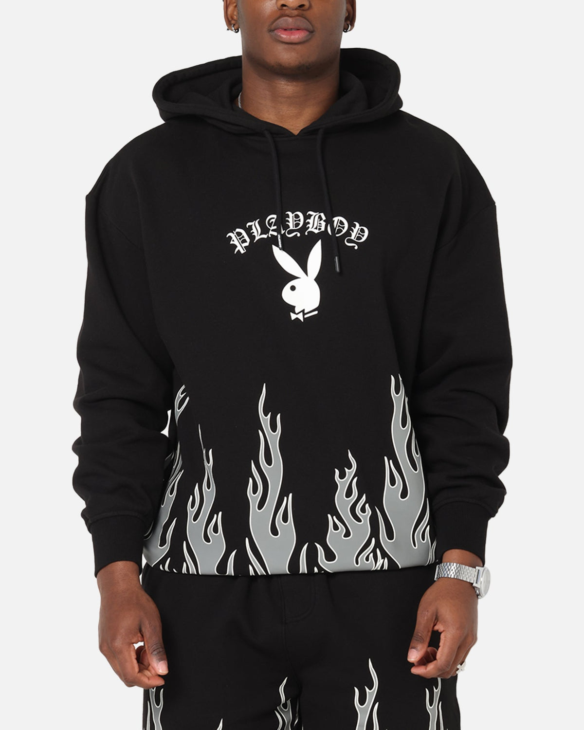Playboy Gothic Flames Hoodie Black