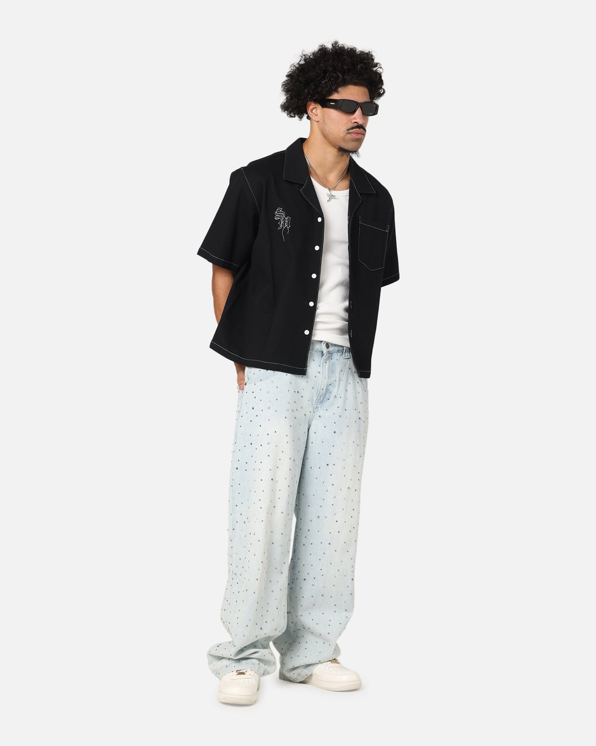Saint Morta Fray Contrast Button Up Shirt Contrast Black