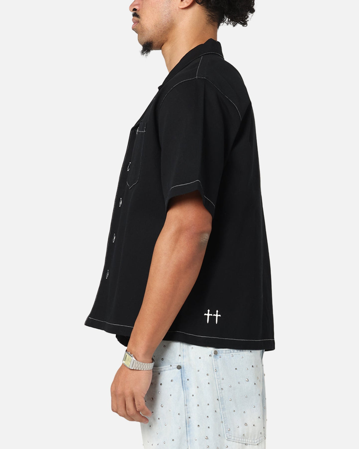 Saint Morta Fray Contrast Button Up Shirt Contrast Black