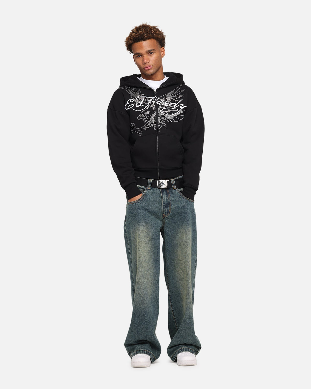 Ed Hardy Eagle Rhinestone Zip Hoodie Black