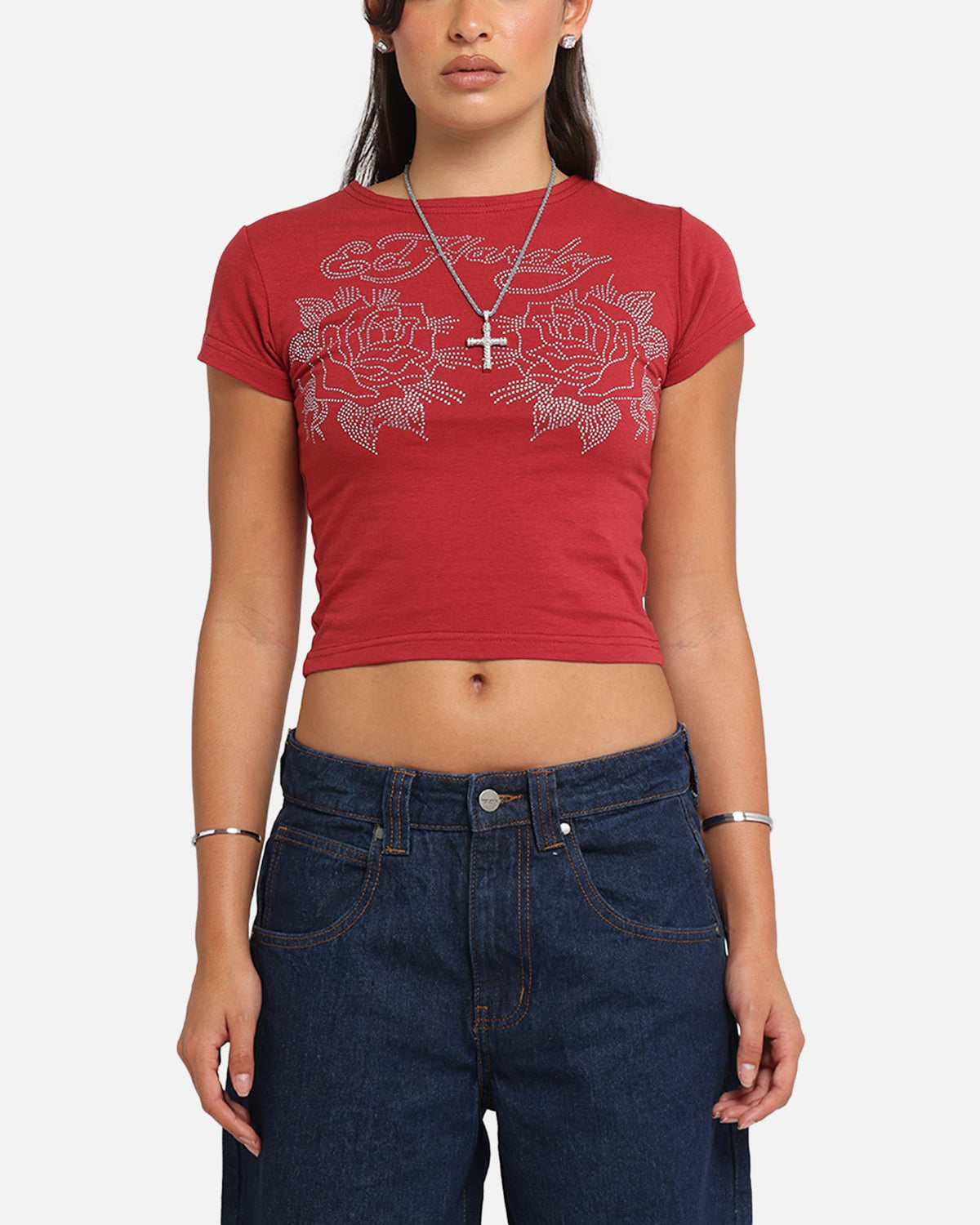 Ed Hardy Women's Rose Baby T-Shirt Red