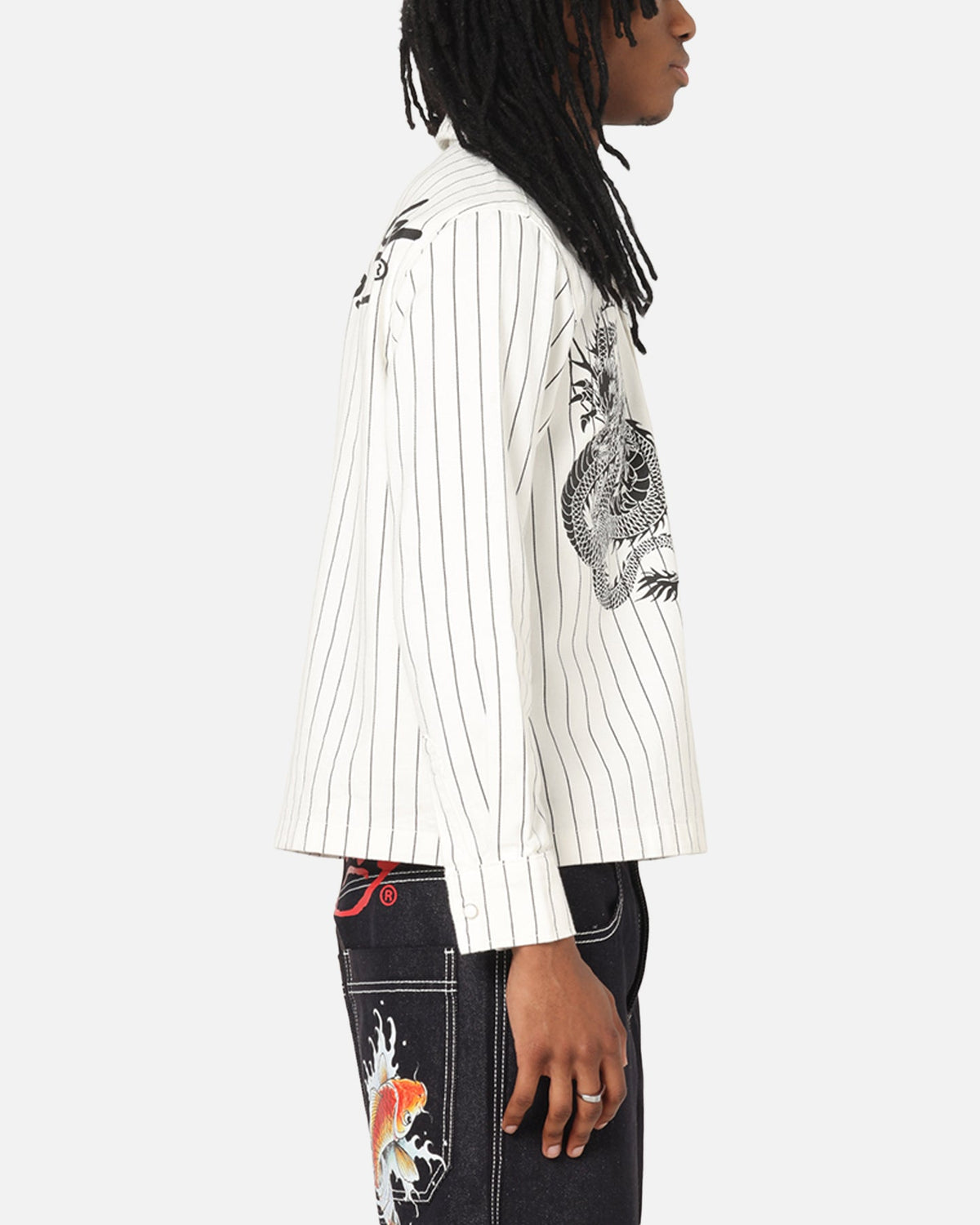 Ed Hardy Euro Button Up Shirt White Pinstripe