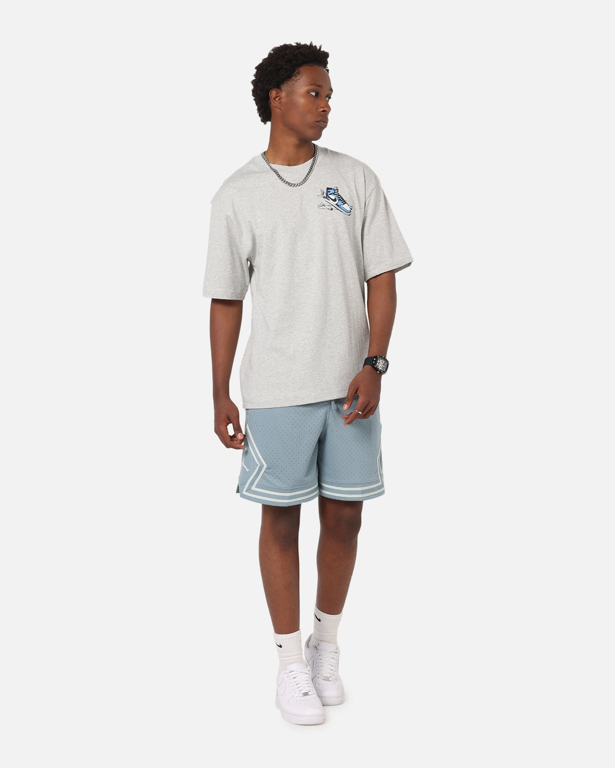 Jordan AJ1 North Carolina T-Shirt Grey Heather/White