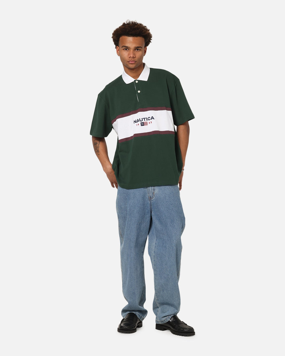Nautica 83-Flag Block Polo T-Shirt Green/White