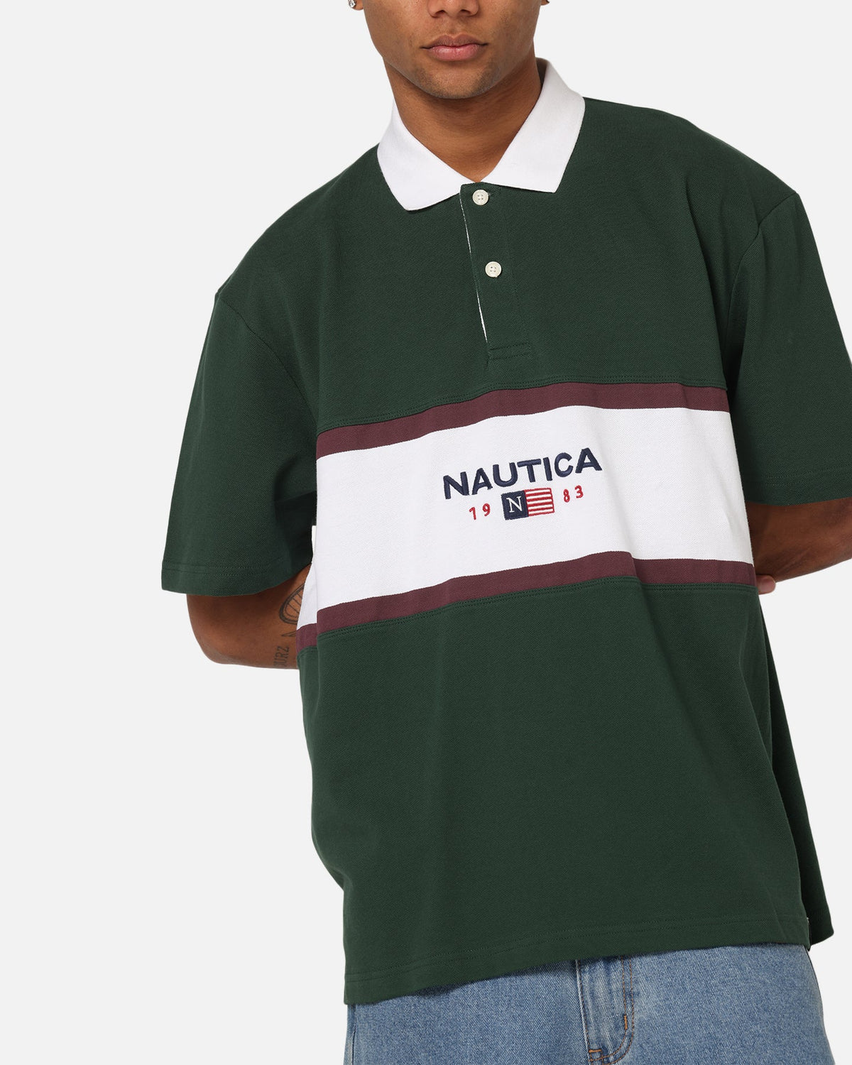 Nautica 83-Flag Block Polo T-Shirt Green/White