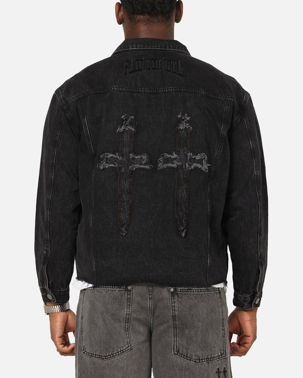 Saint Morta Daggers Cutoff Denim Jacket Vintage Black