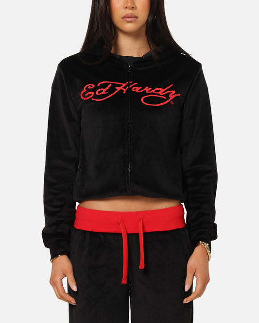 Ed Hardy Women's Cropped Hoodie Black/Red