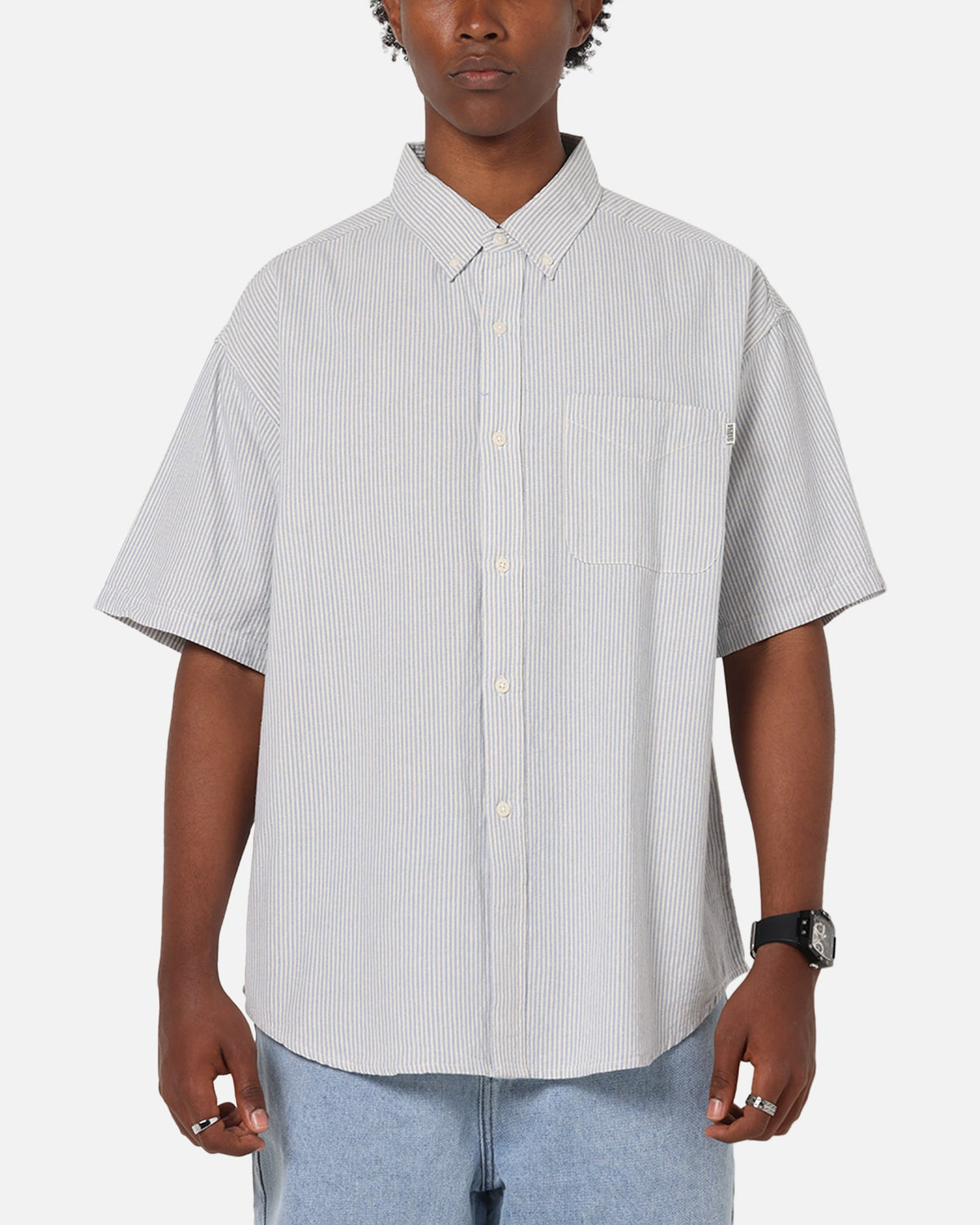 S Double Stripe Button UP Shirt Striped