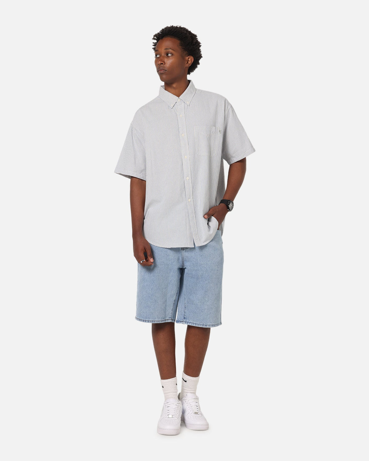 S Double Stripe Button UP Shirt Striped