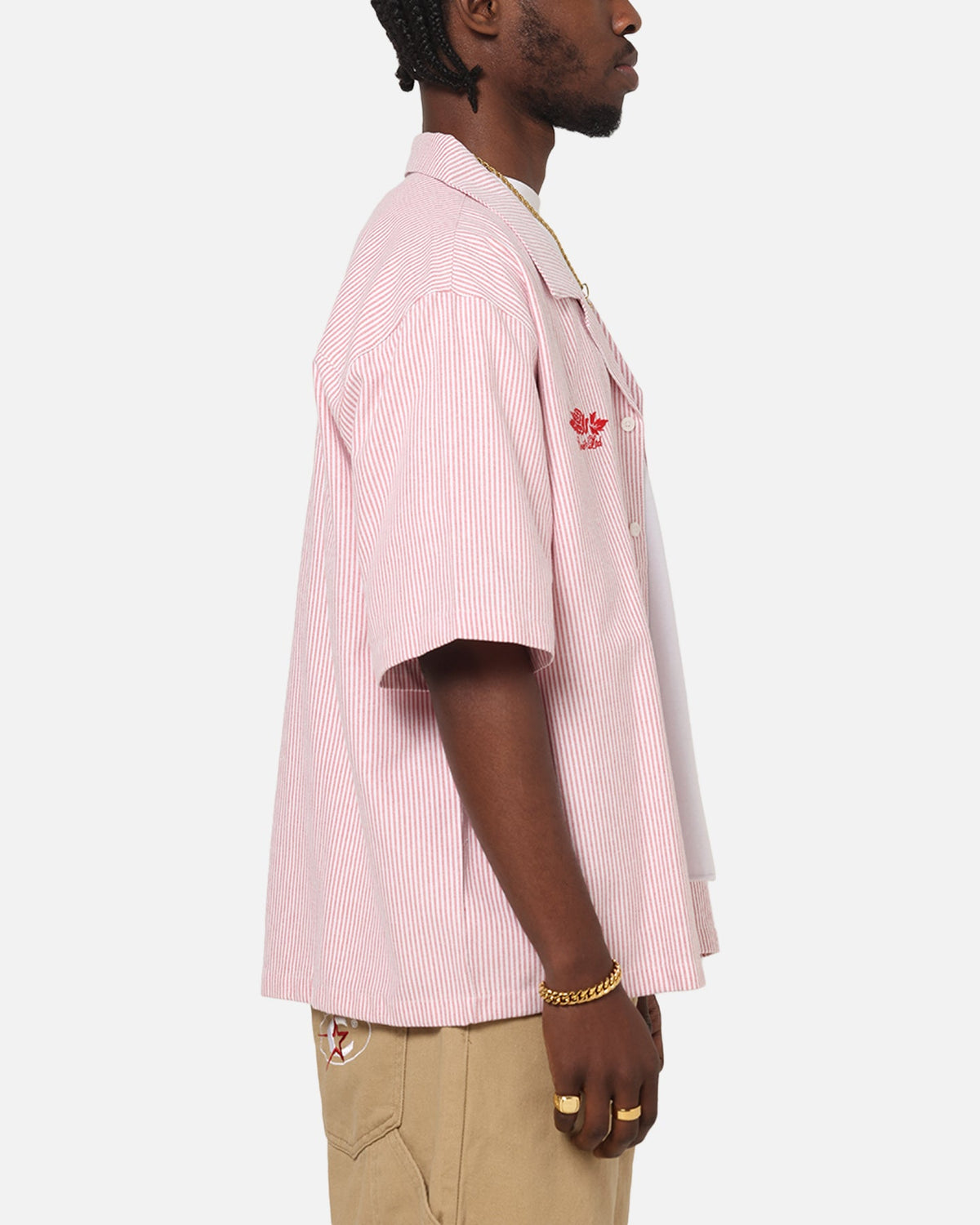 Carre Rose Pinstripe Button Up Shirt Red Stripe