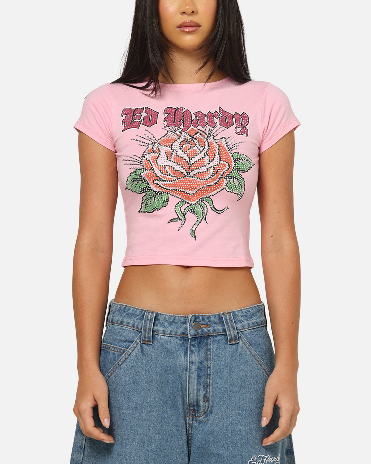 Ed Hardy Women's Wild Rose Baby T-Shirt Pink