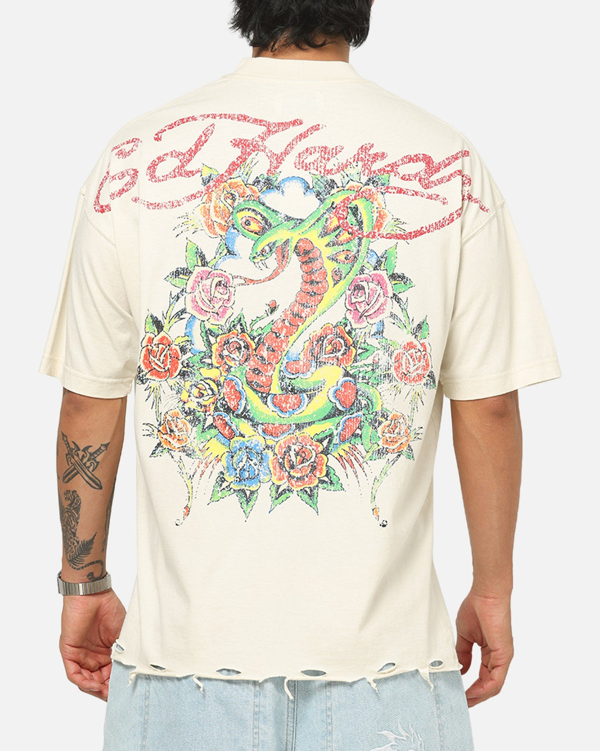 Ed Hardy Venom Rose T-Shirt Washed White