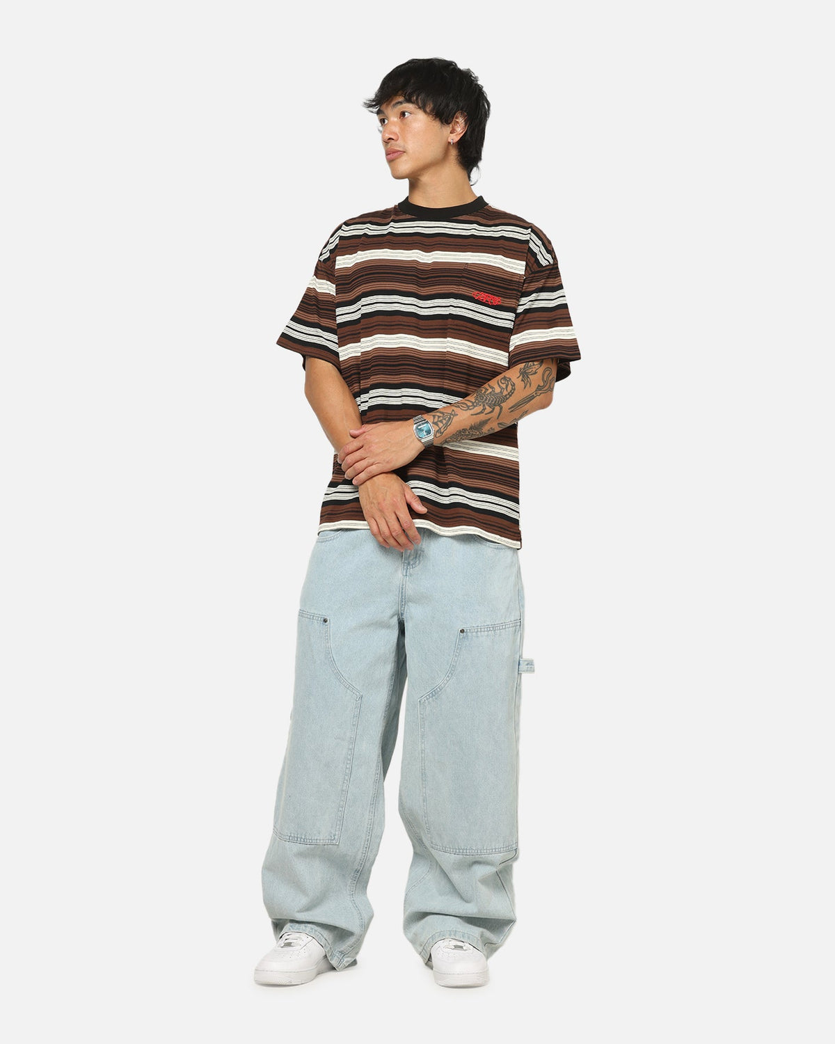Carre Striped Pocket T-Shirt Brown Stripe