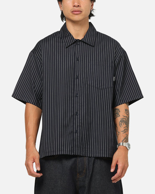 Carre Grid Button Up Shirt Navy Pinstripe