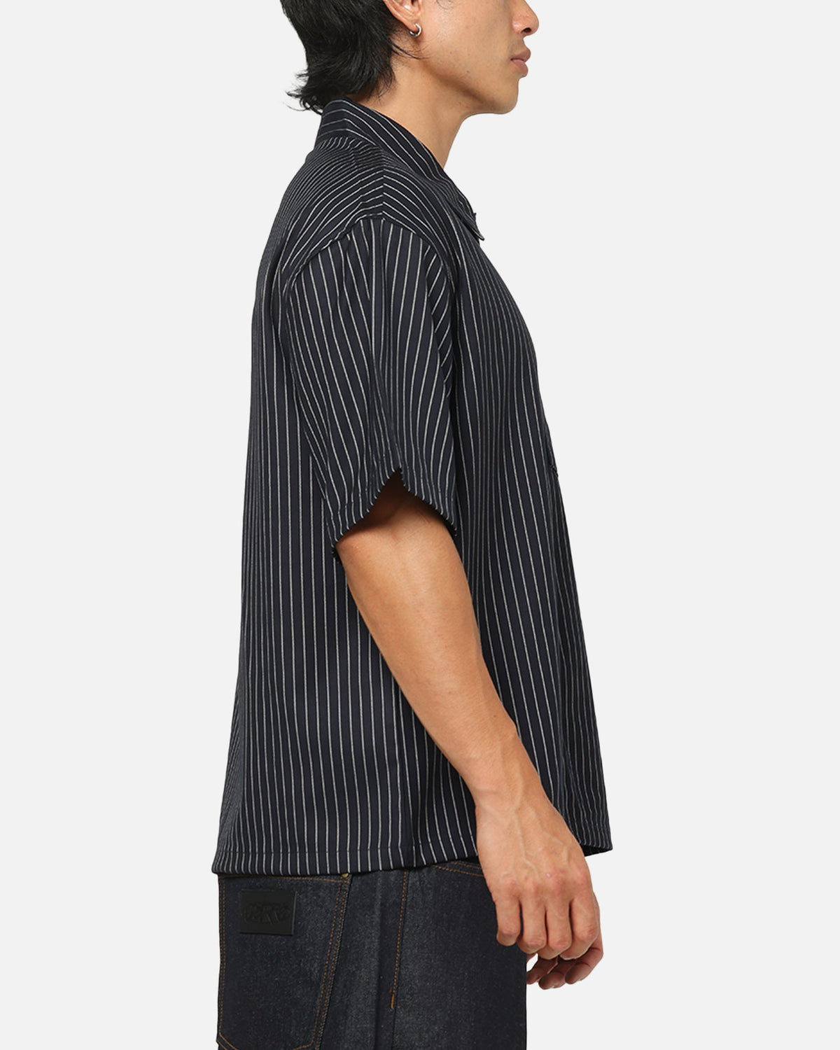 Carre Grid Button Up Shirt Navy Pinstripe