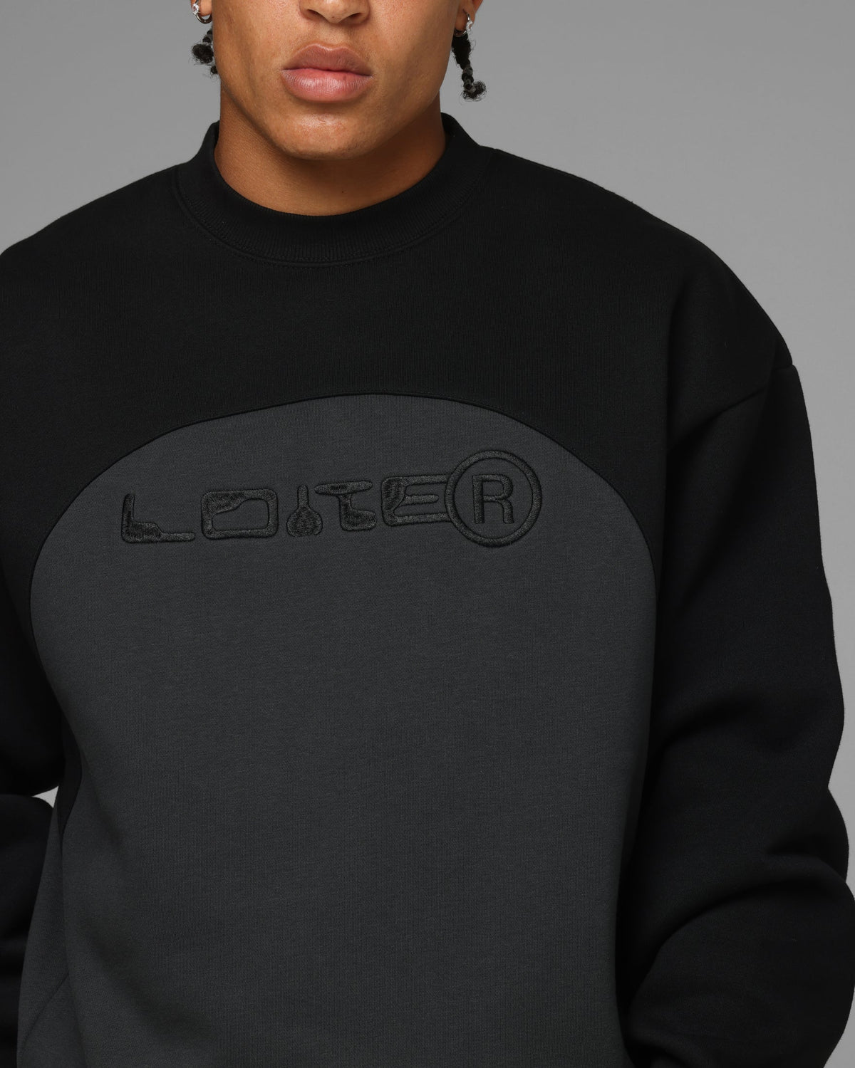 Loiter 4K Panel Crewneck Black