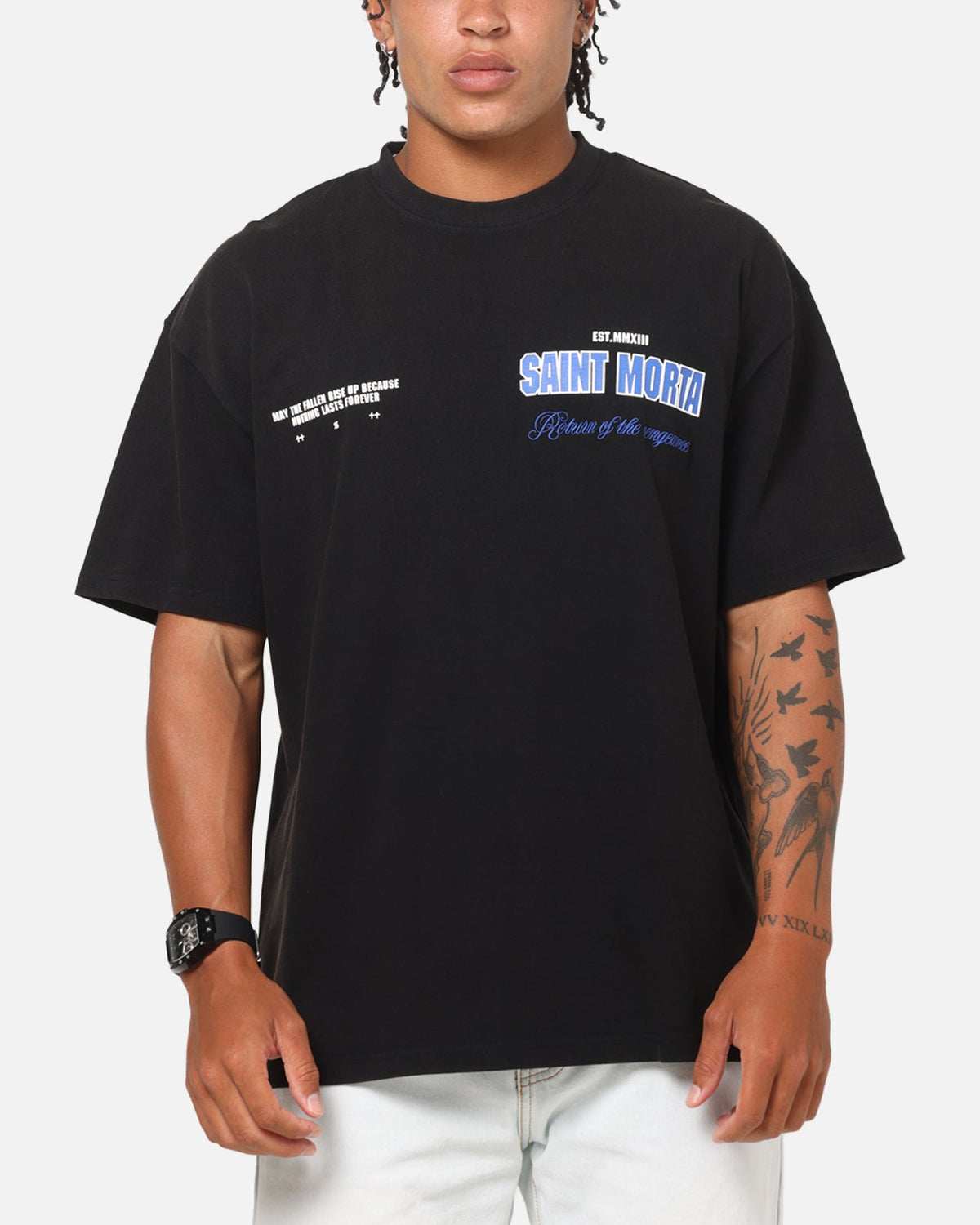 Saint Morta Rise Up Boxy T-Shirt Black Acidwash