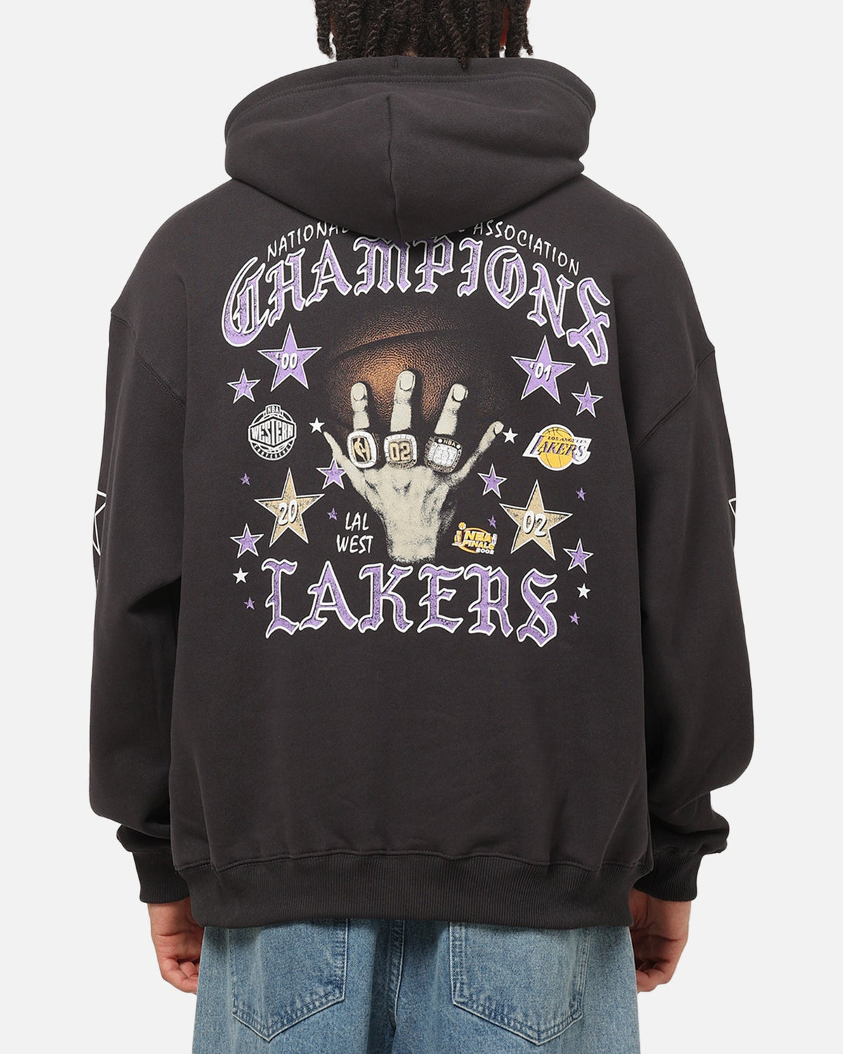 Mitchell & Ness Los Angeles Lakers Blackletter Champs Box Hoodie Washed Black