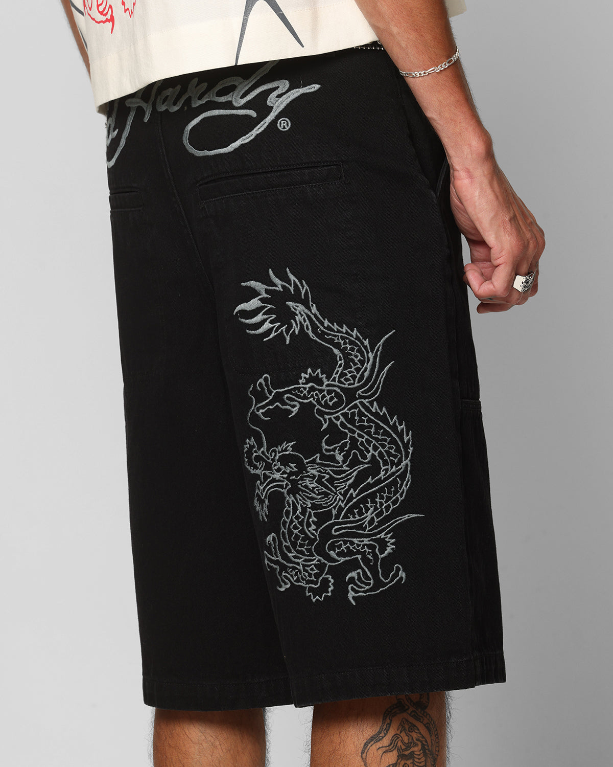 Ed Hardy Dragon Jorts Black