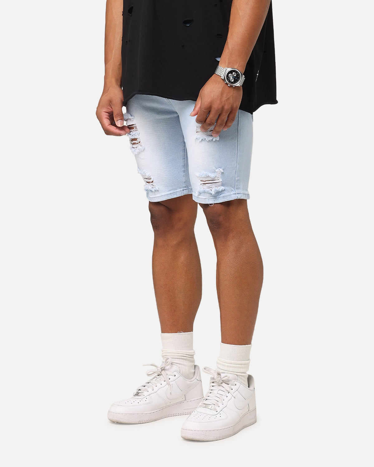 Saint Morta Dynasty Thrash V2 Denim Shorts Pale Blue