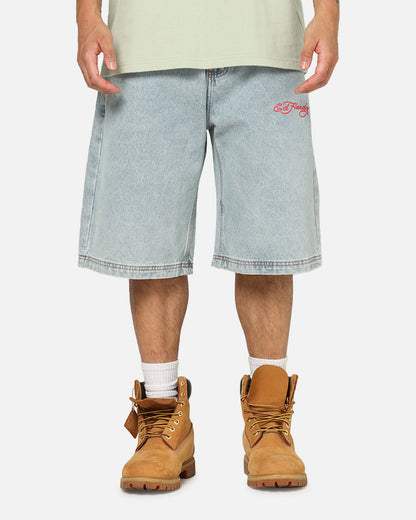 Ed Hardy Brave Hearts Jorts Light Wash Denim