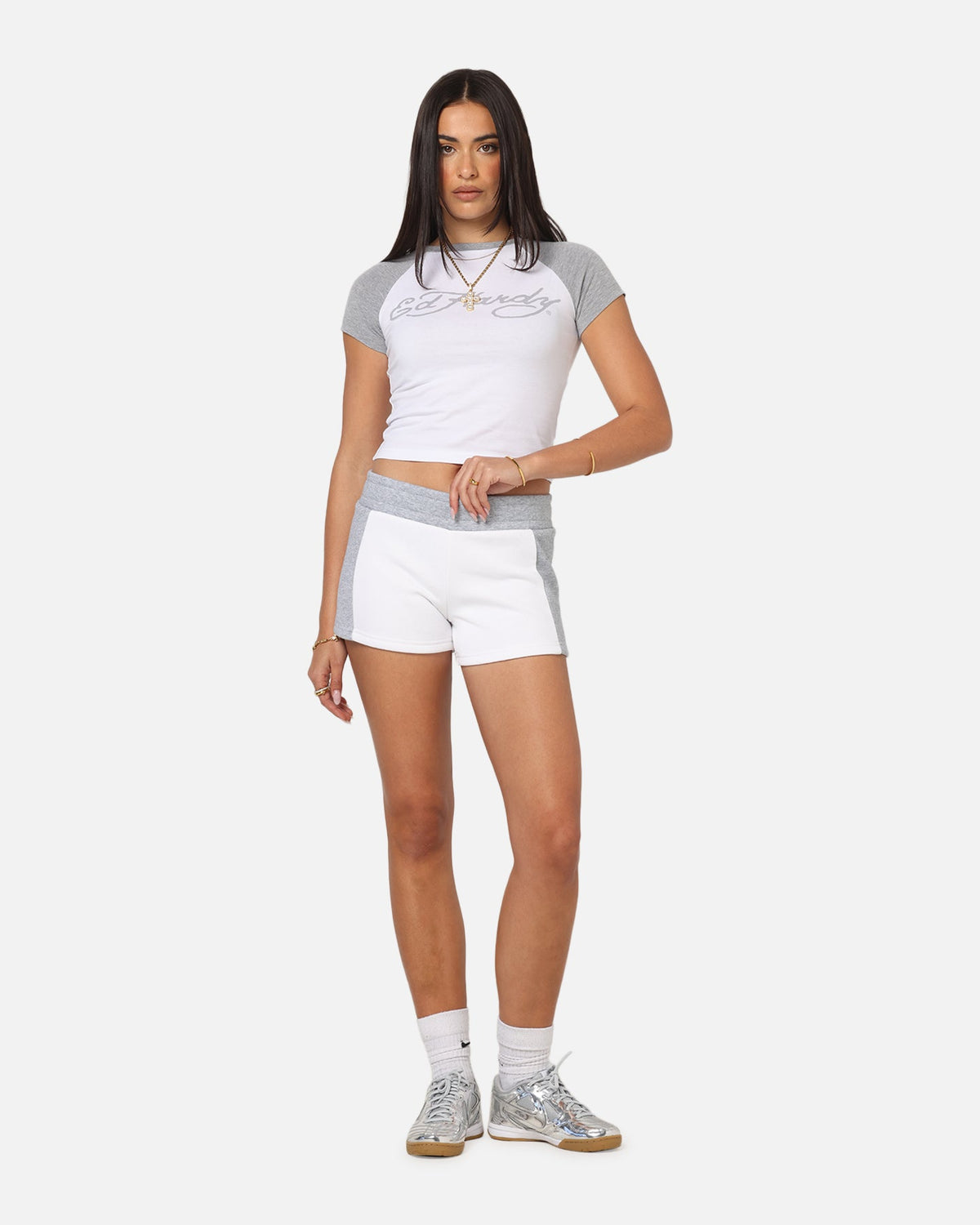 Ed Hardy Women's Fleece Shorts White/Grey