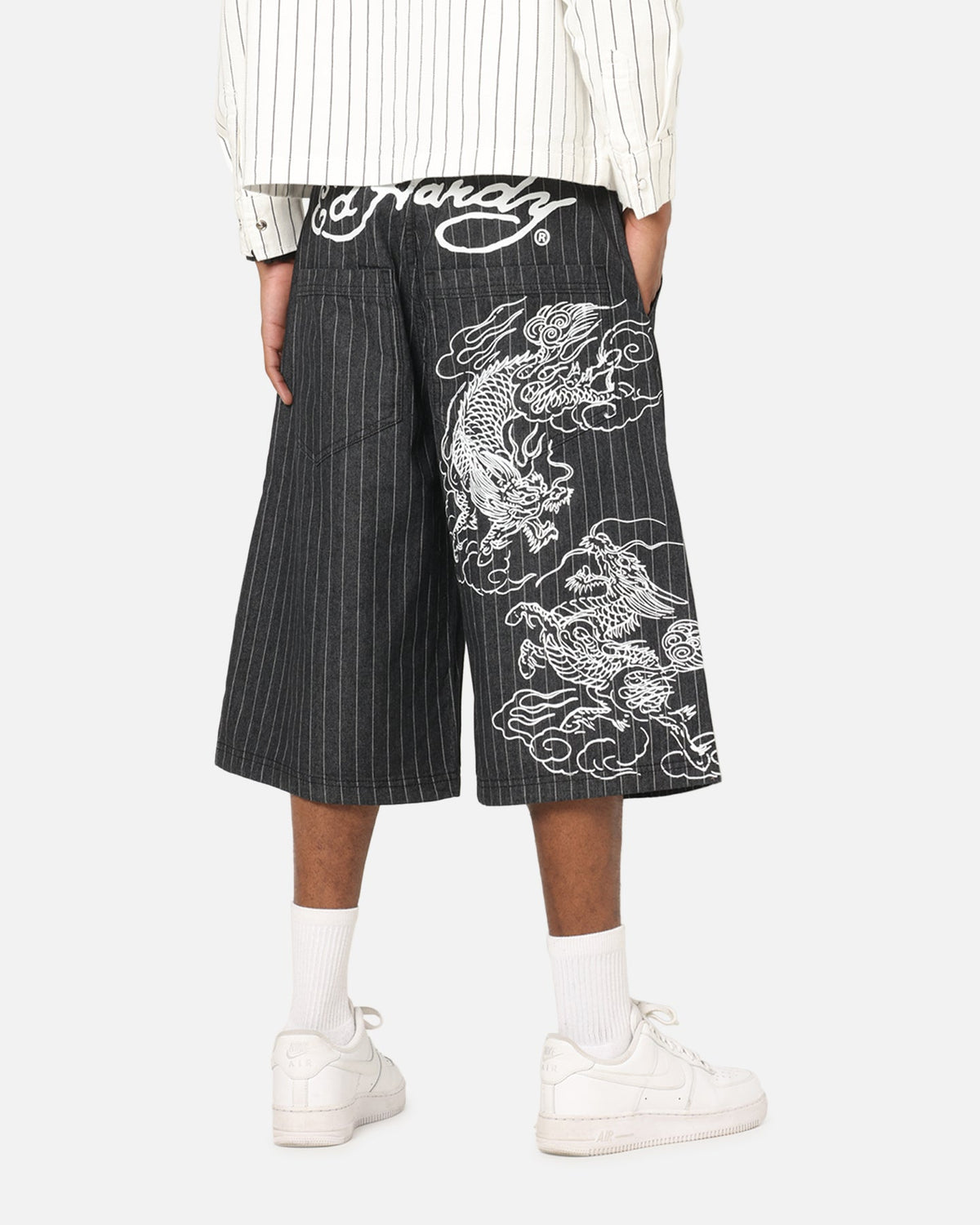 Ed Hardy Shinjuku Jorts Black Pinstripe