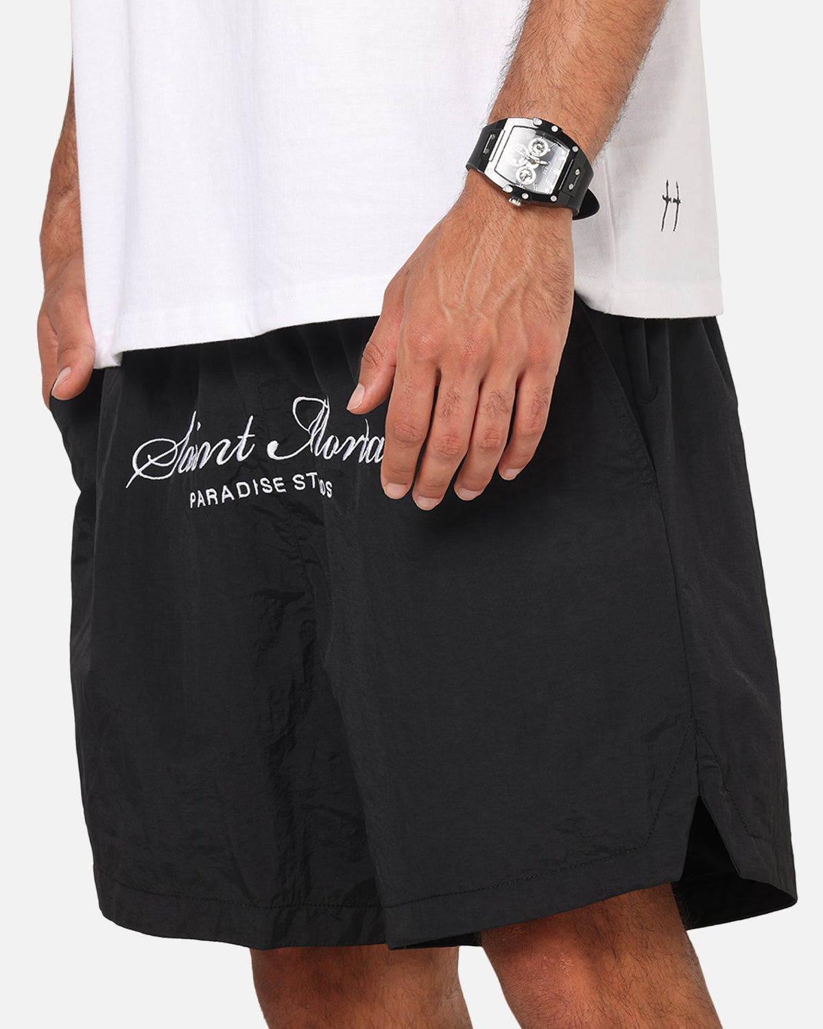 Saint Morta Saint Studios Logo Nylon Shorts Black