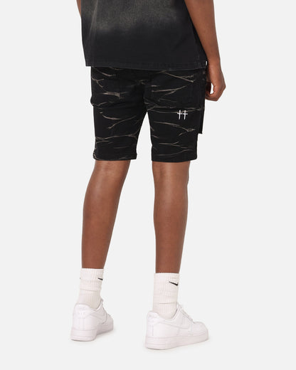 Saint Morta Dynasty Thrash V2 Denim Shorts Acid Wash Black