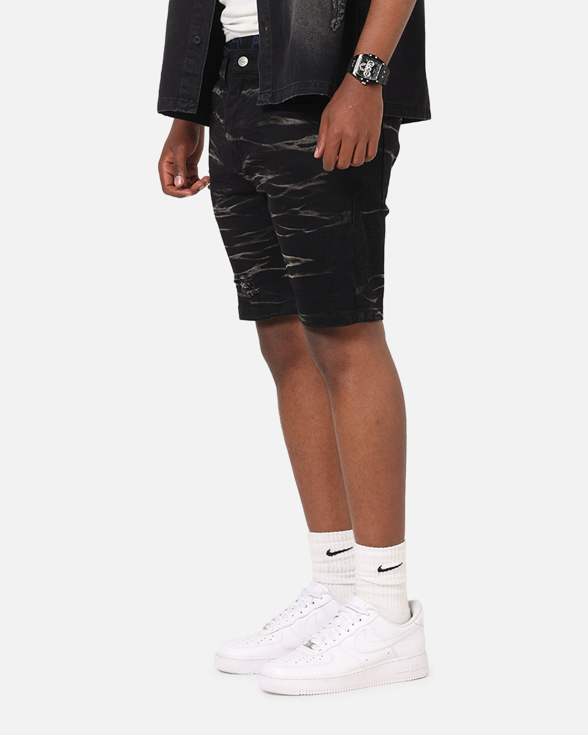 Saint Morta Dynasty Thrash V2 Denim Shorts Acid Wash Black