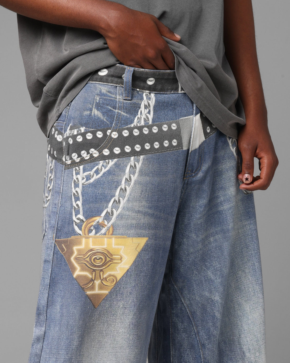 Loiter X Yu-Gi-Oh! Printed Yugi Denim Jeans Denim Blue