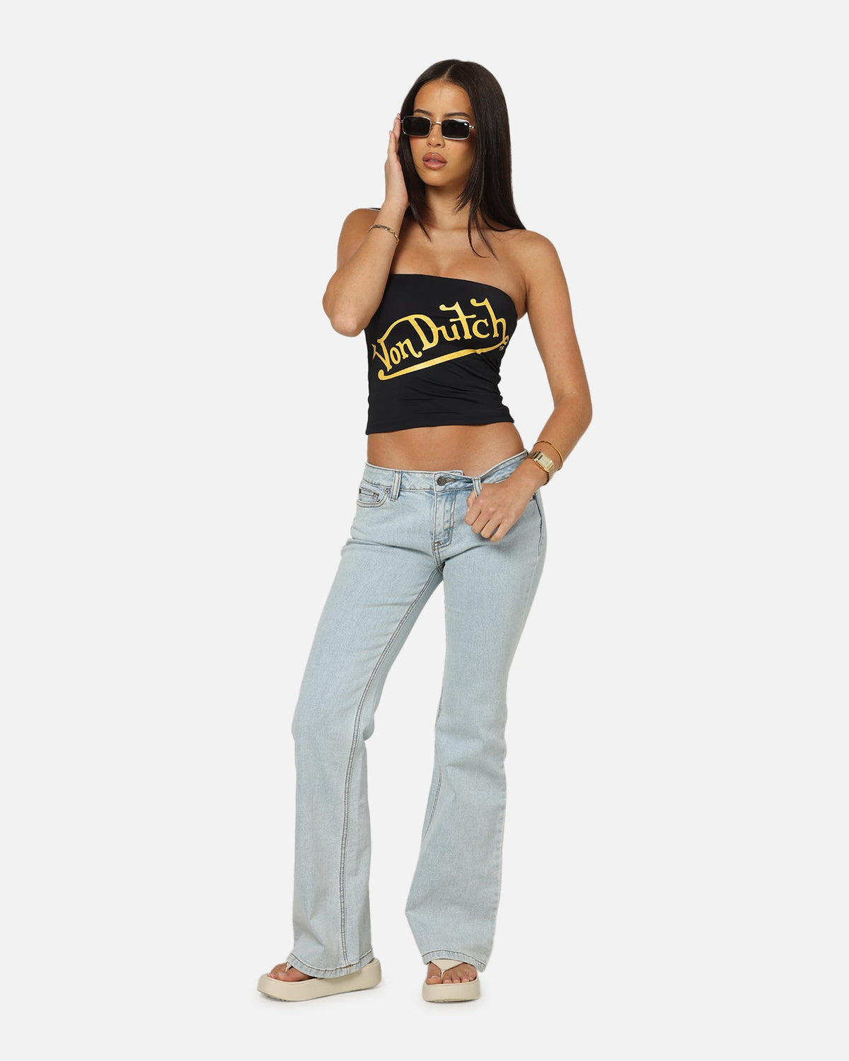 Von Dutch Women's Flare Denim Jeans Light Blue Denim