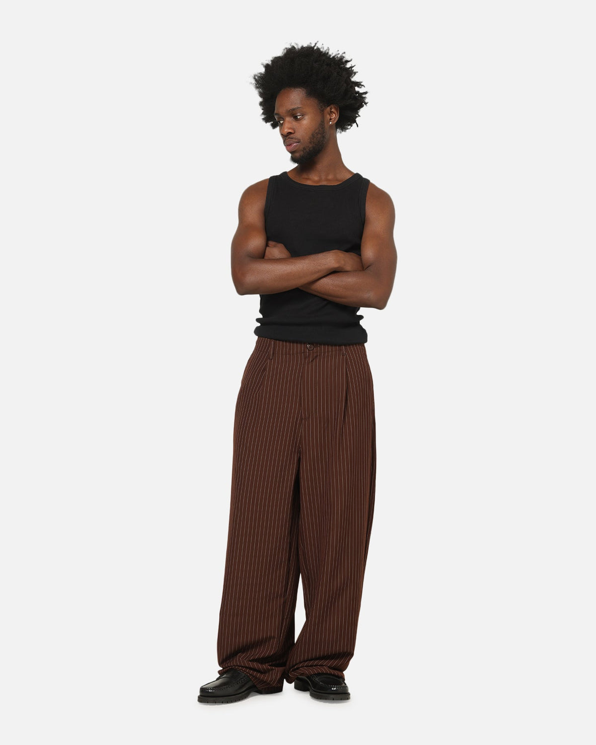 Carre Heritage Pleated Pants Brown Pinstripe