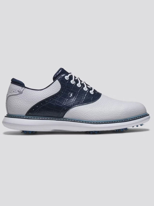 FJ Traditions Saddle Cleated Golf Shoes White/Navy/Blue