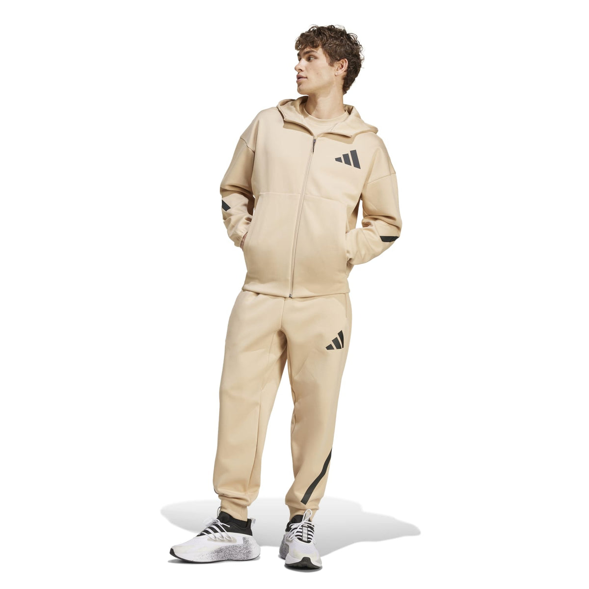 Adidas Men Z.N.E. Full Zip Hooded Track Jacket Beige JF2445